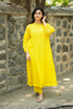 Yellow Sequins Embroidered Kota Kurti Set with Bell Sleeves & Cotton Pants 