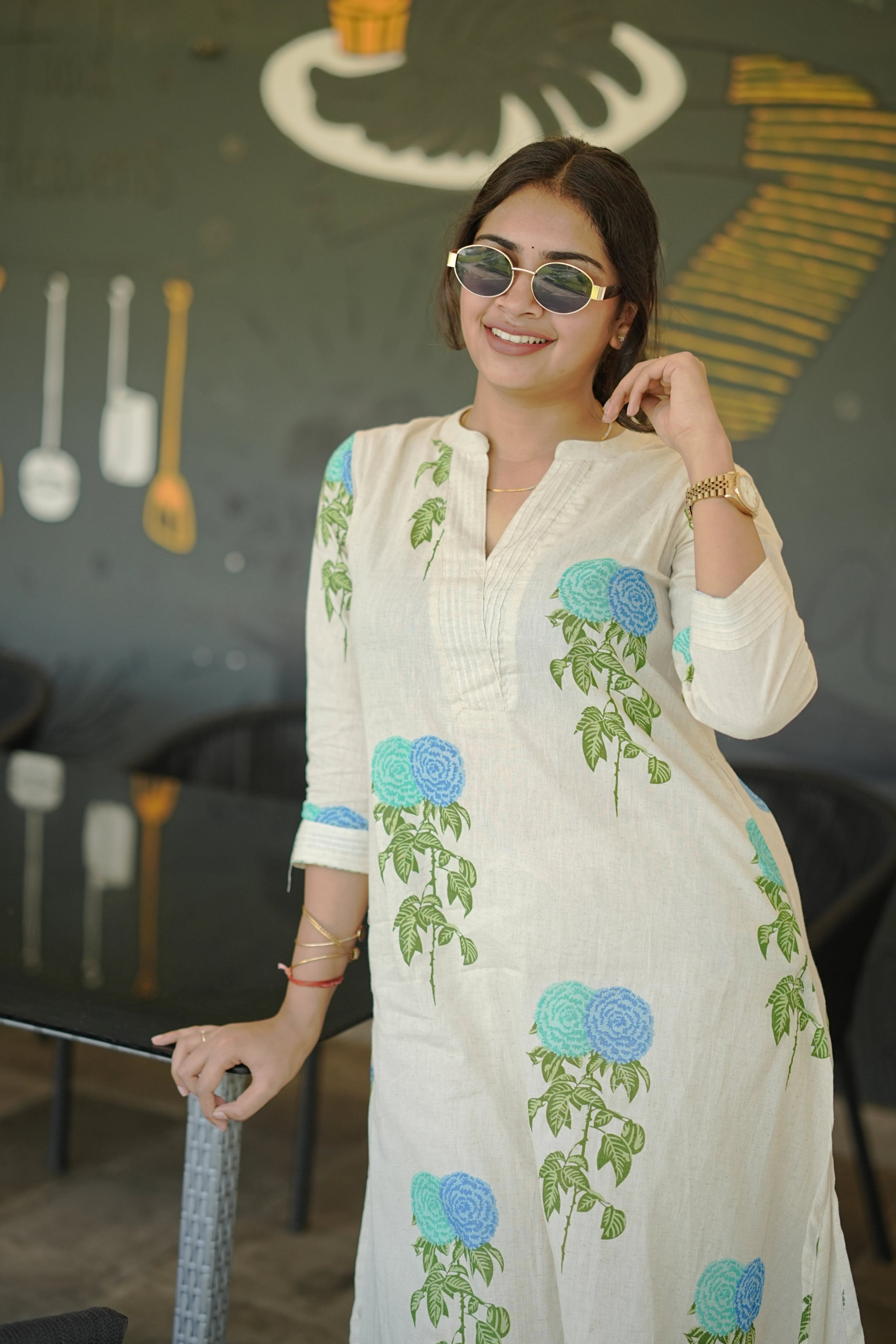 Beige Cotton Digital Printed