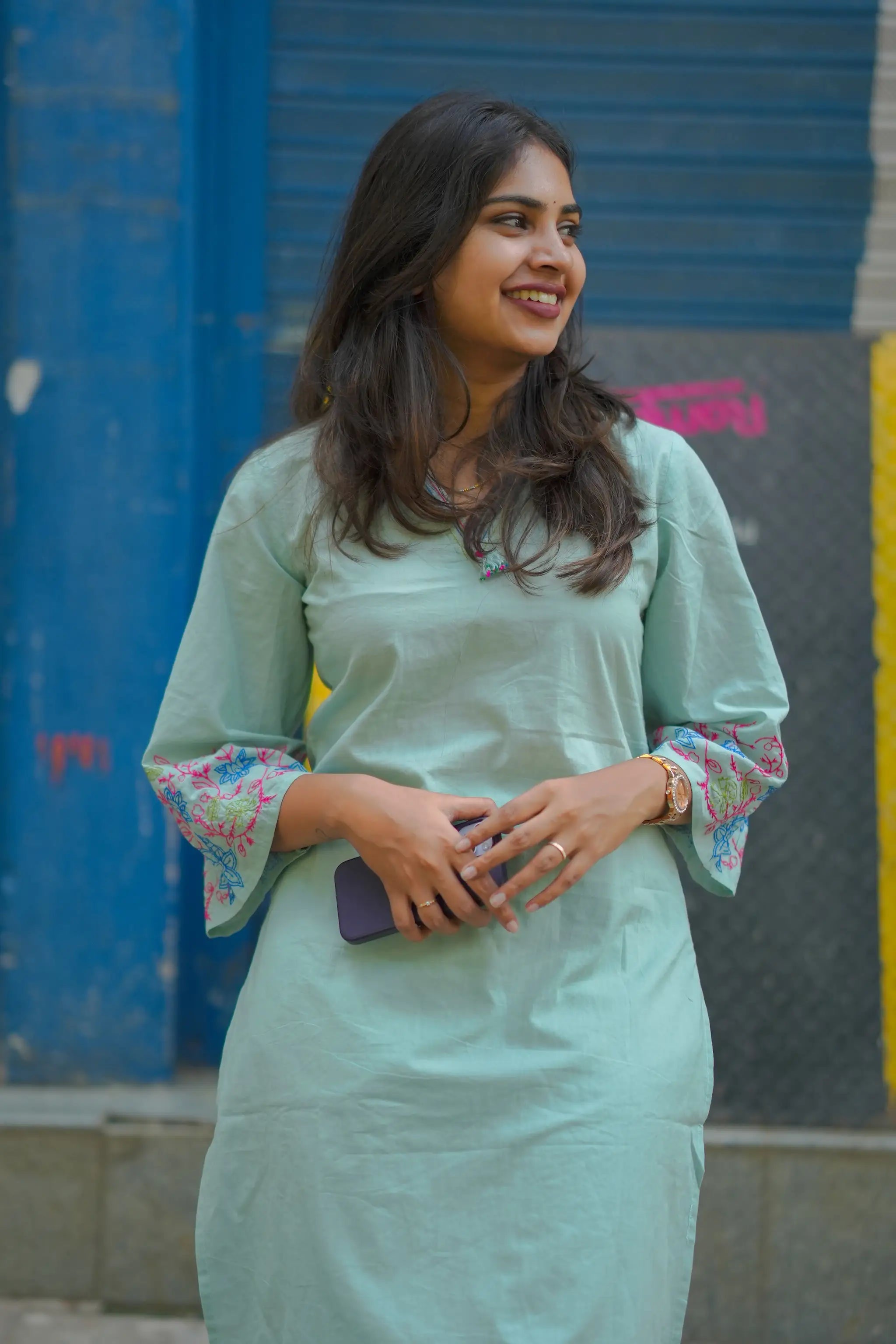 Pastel Green Co-ord Set with Floral Thread Embroidery