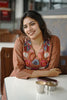 Brown Mul Silk Kurti with Floral Hand Embroidery