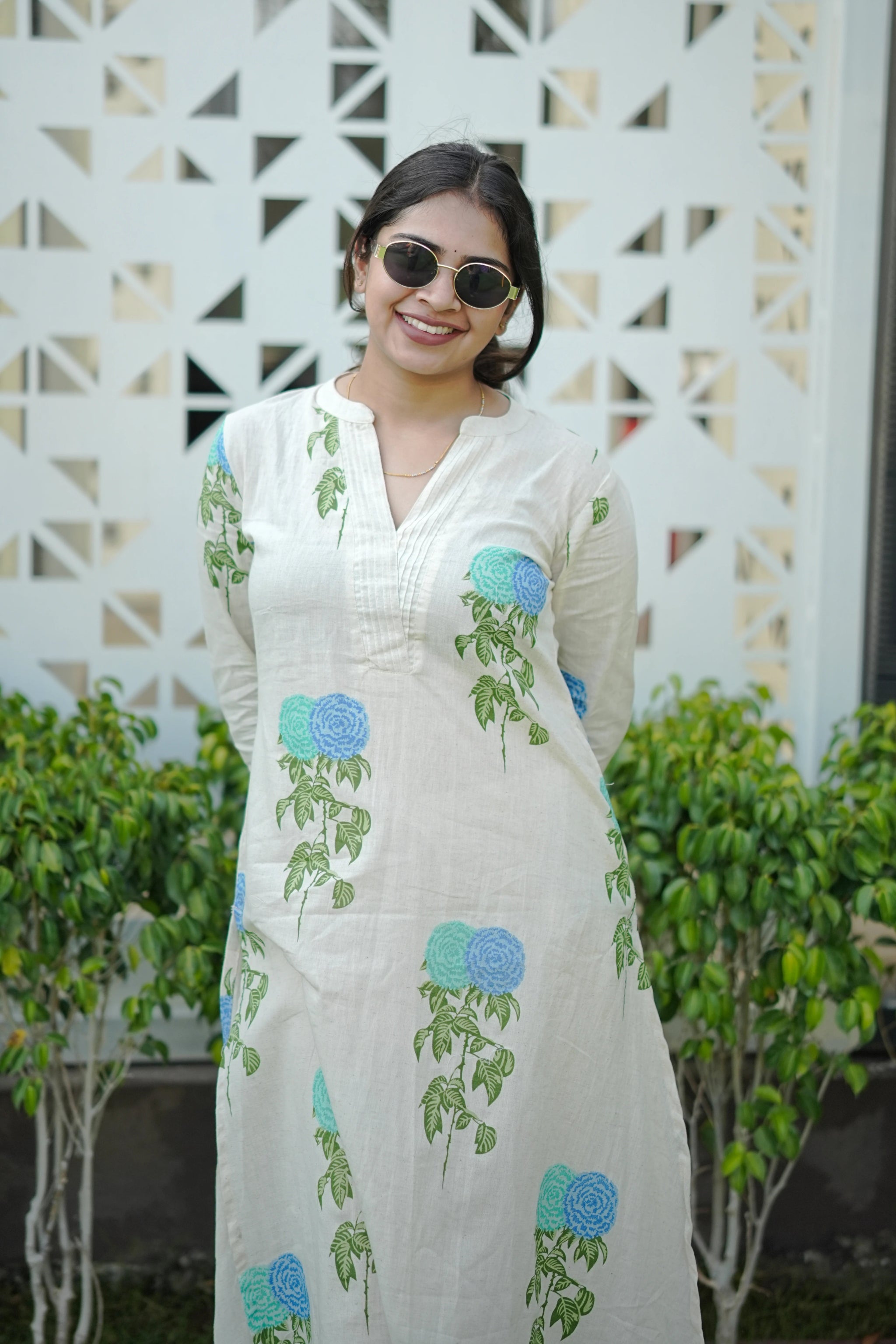Beige Cotton Digital Printed