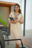 Beige Mul Chanderi Embroidered A-Line Kurti with Pearl Work & Crochet Lace