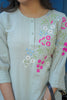 Grey Cotton Straight cut Kurti Set with Thread Embroidery