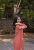 Brown Mul Silk Thread Embroidery Dress