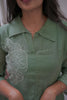 Olive Green Mul Chanderi Co-ord Set with Floral Pearl Embroidery