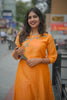 Orange Mul Chanderi Floral Embroidered Kurta Set with Pants
