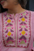 Pink Mul Chanderi A-Line Kurti with Embroidered Yoke & Sleeves