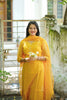 Yellow Kota Sequin Embroidery Suit Set with Dupatta & Cotton Pants