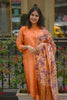 Orange Chanderi Straight Cut Suit Set with Floral Digital Print Dupatta