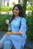 Sky Blue Straight Cut Kurti Set with Pearl & Lace Details