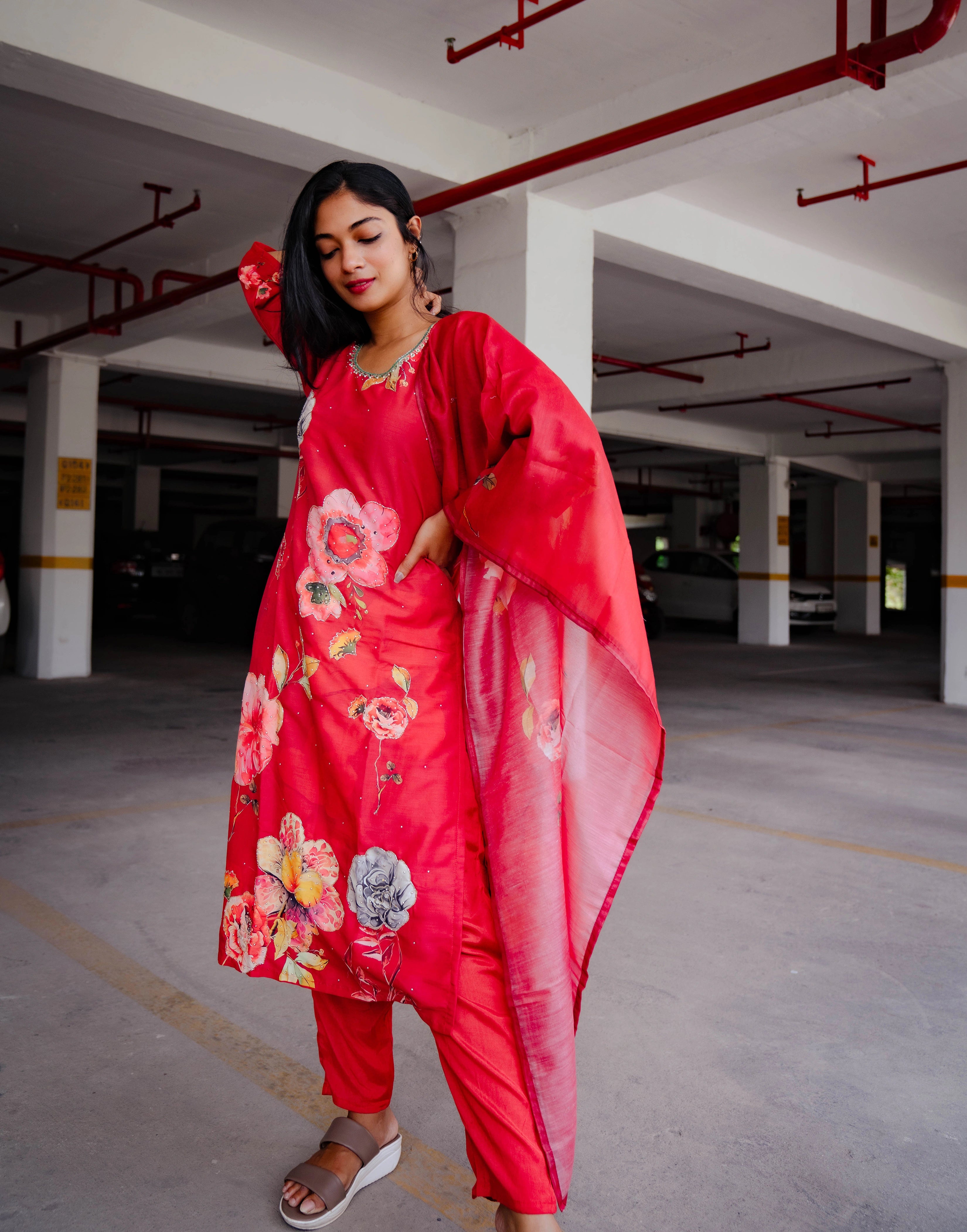 Floral Digital Printed Silk Suit