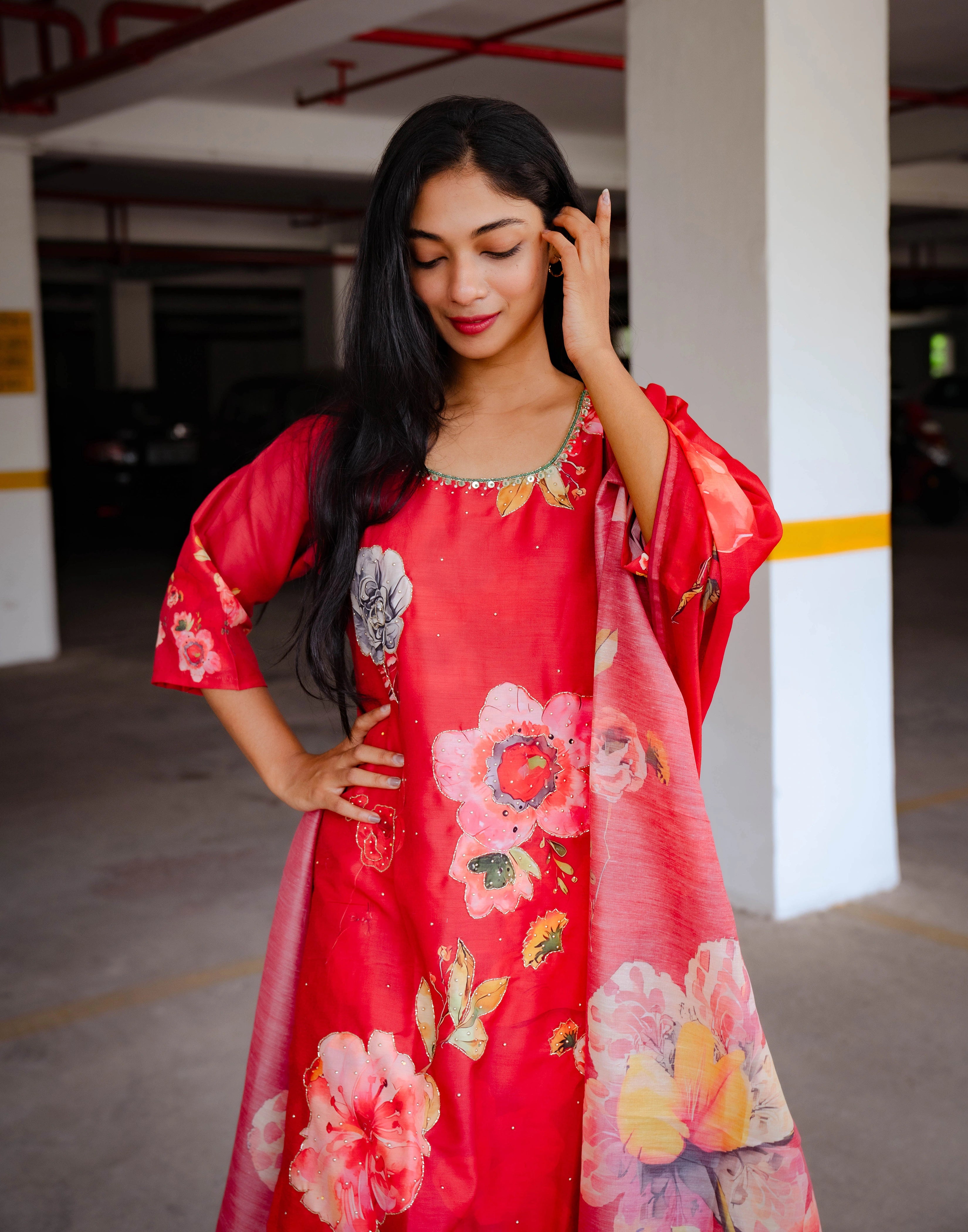 Floral Digital Printed Silk Suit